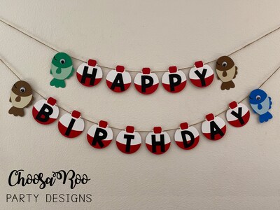 FISH Happy Birthday Banner - O-FISH-ALLY ONE Party Handmade Paper Banner - image2